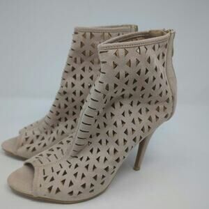 Yoki Faux Suede Perforated Heels Beige Booties Womens Size 9